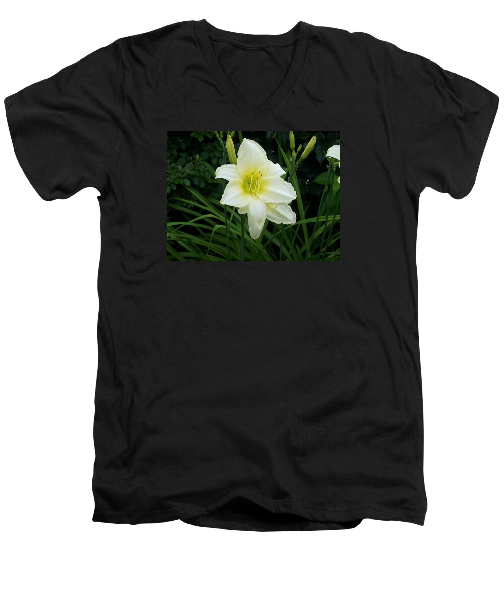 Flowers Photographs Men's V-Neck T-Shirt featuring the photograph White Lily by Catherine Gagne