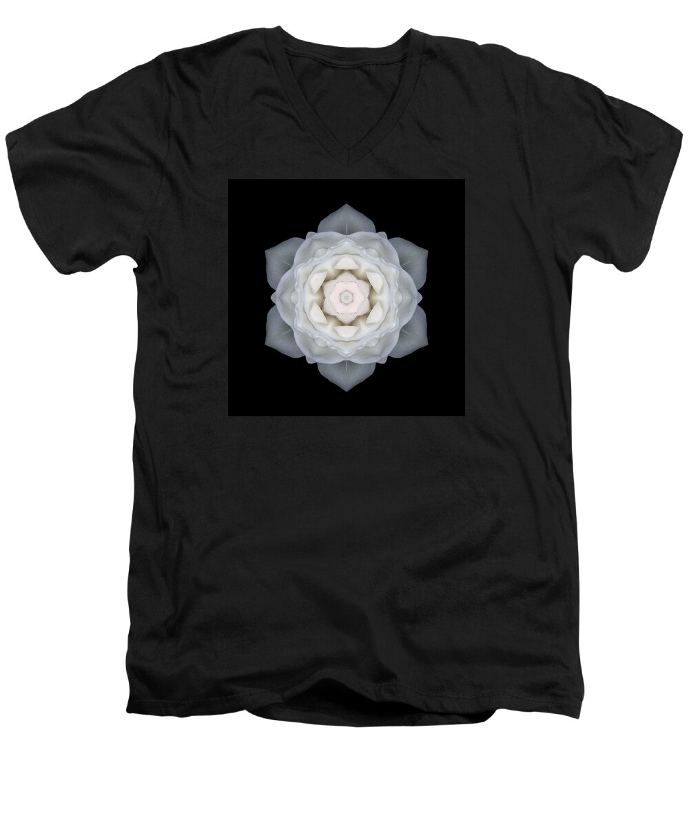 Flower Men's V-Neck T-Shirt featuring the photograph White Rose I Flower Mandala by David J Bookbinder