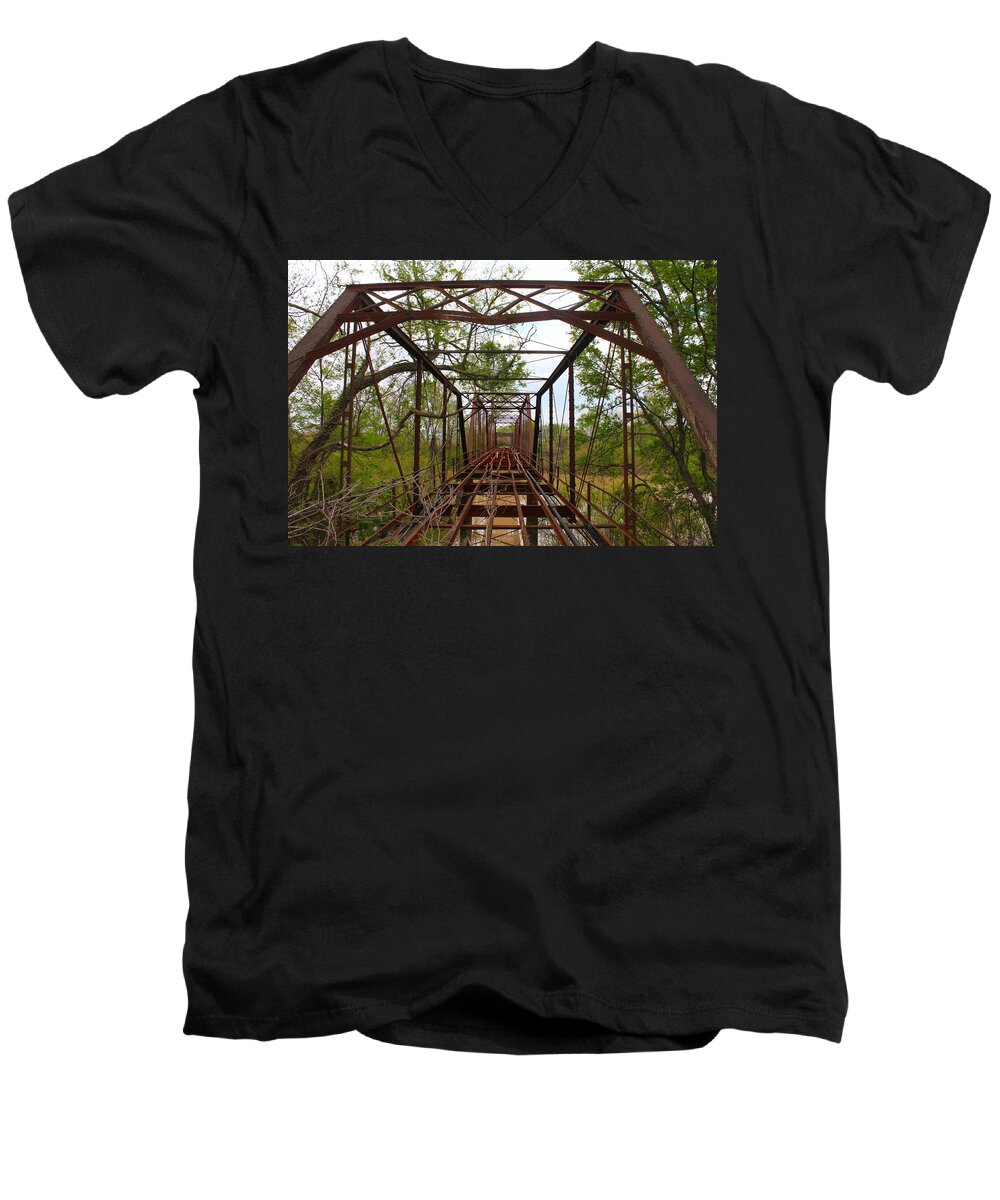 Bridge Men's V-Neck T-Shirt featuring the photograph Woodburn Bridge Indianola MS by Karen Wagner