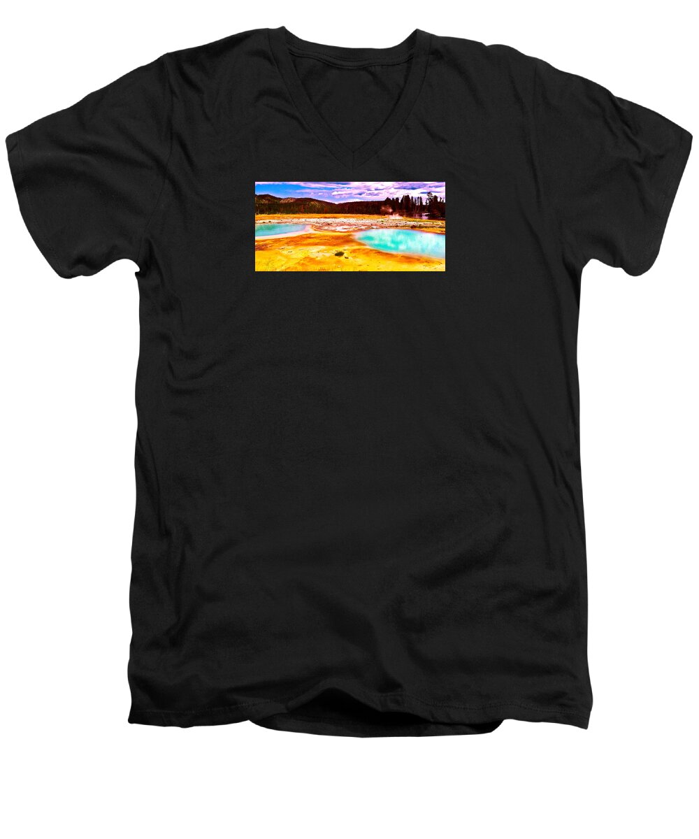 Landscape Prints Men's V-Neck T-Shirt featuring the photograph Yellowstone National Park by Monique Wegmueller