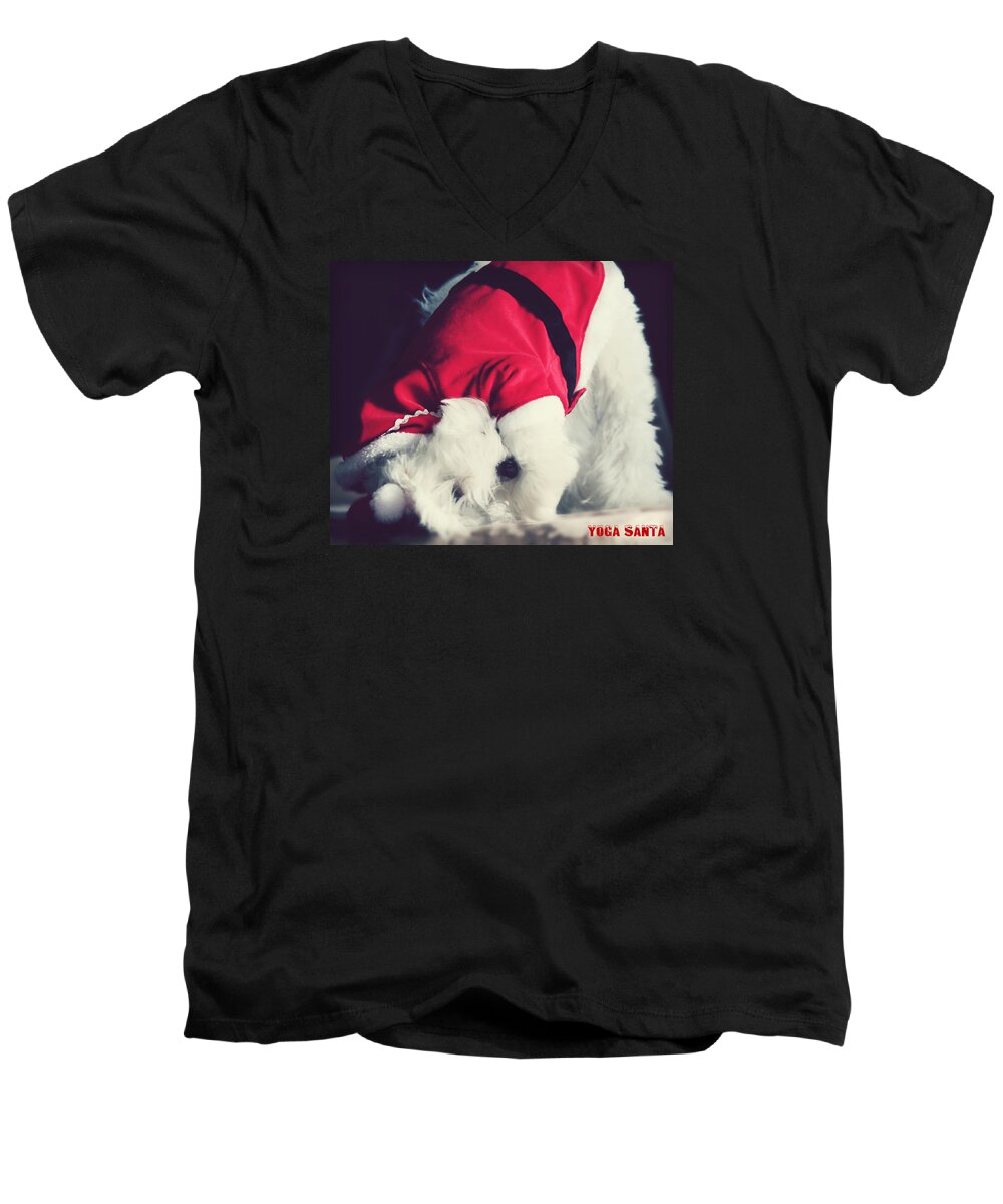 Dog Men's V-Neck T-Shirt featuring the photograph Yoga Santa by Melanie Lankford Photography