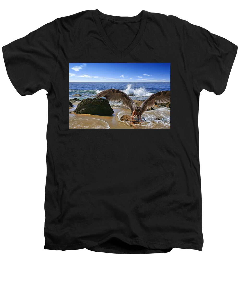 Angel Men's V-Neck T-Shirt featuring the photograph You Cried Out And I Came by Acropolis De Versailles