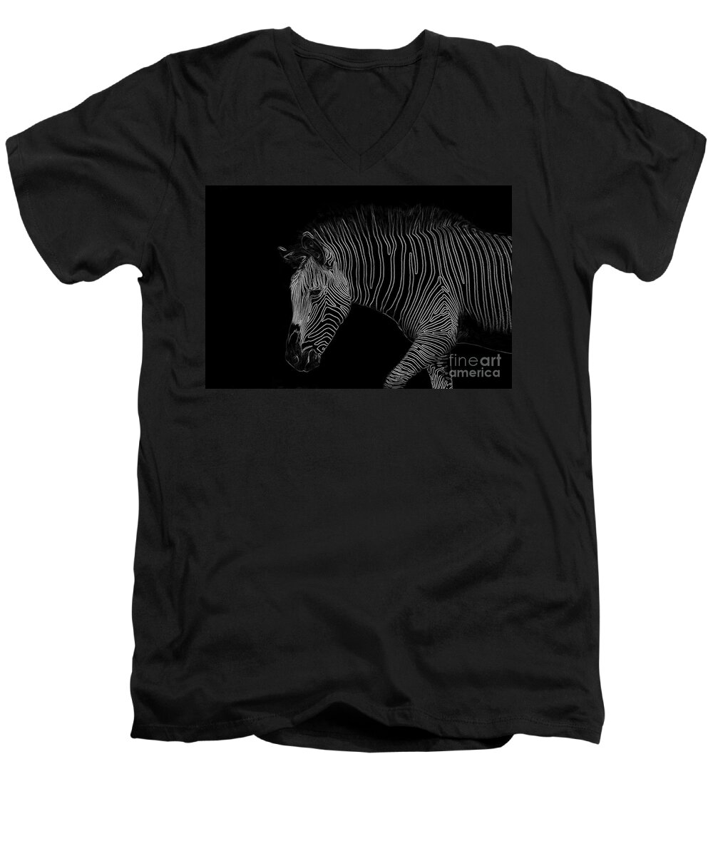 Zebra Men's V-Neck T-Shirt featuring the digital art Zebra Art by Bianca Nadeau