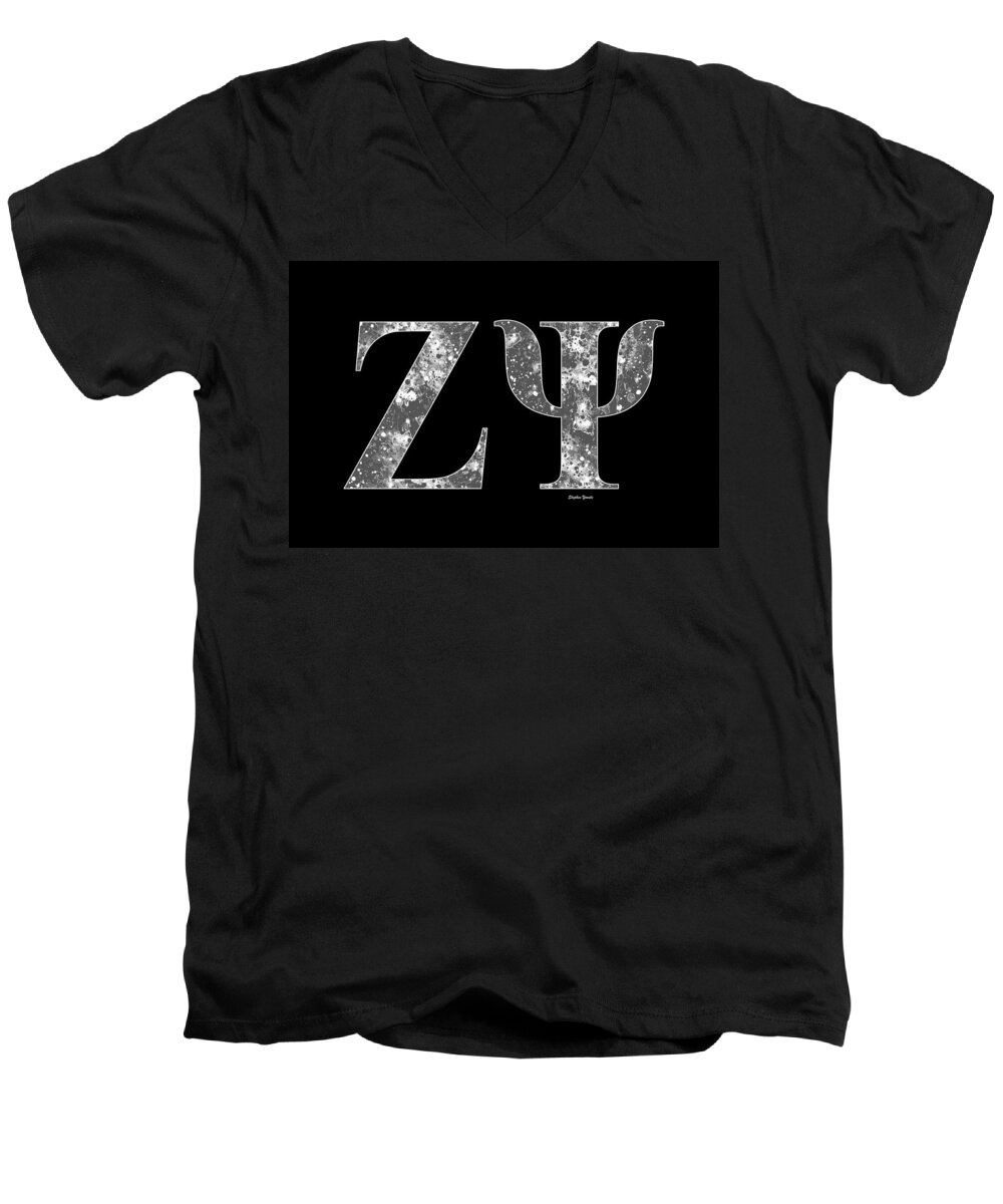 Zeta Psi Men's V-Neck T-Shirt featuring the digital art Zeta Psi - Black by Stephen Younts