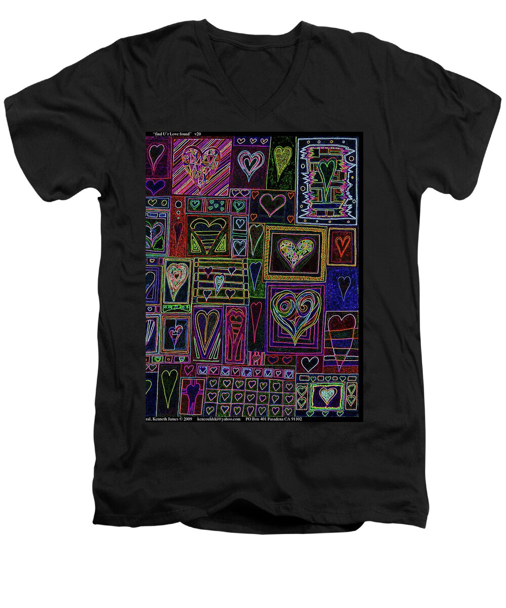 Find Your Love Found Men's V-Neck T-Shirt featuring the drawing find U'r love found v 3 by Kenneth James