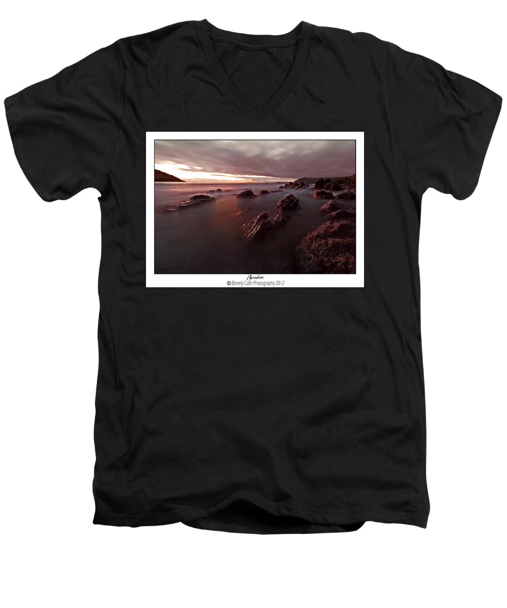 Seascape Men's V-Neck T-Shirt featuring the photograph Manorbier Dusk by B Cash