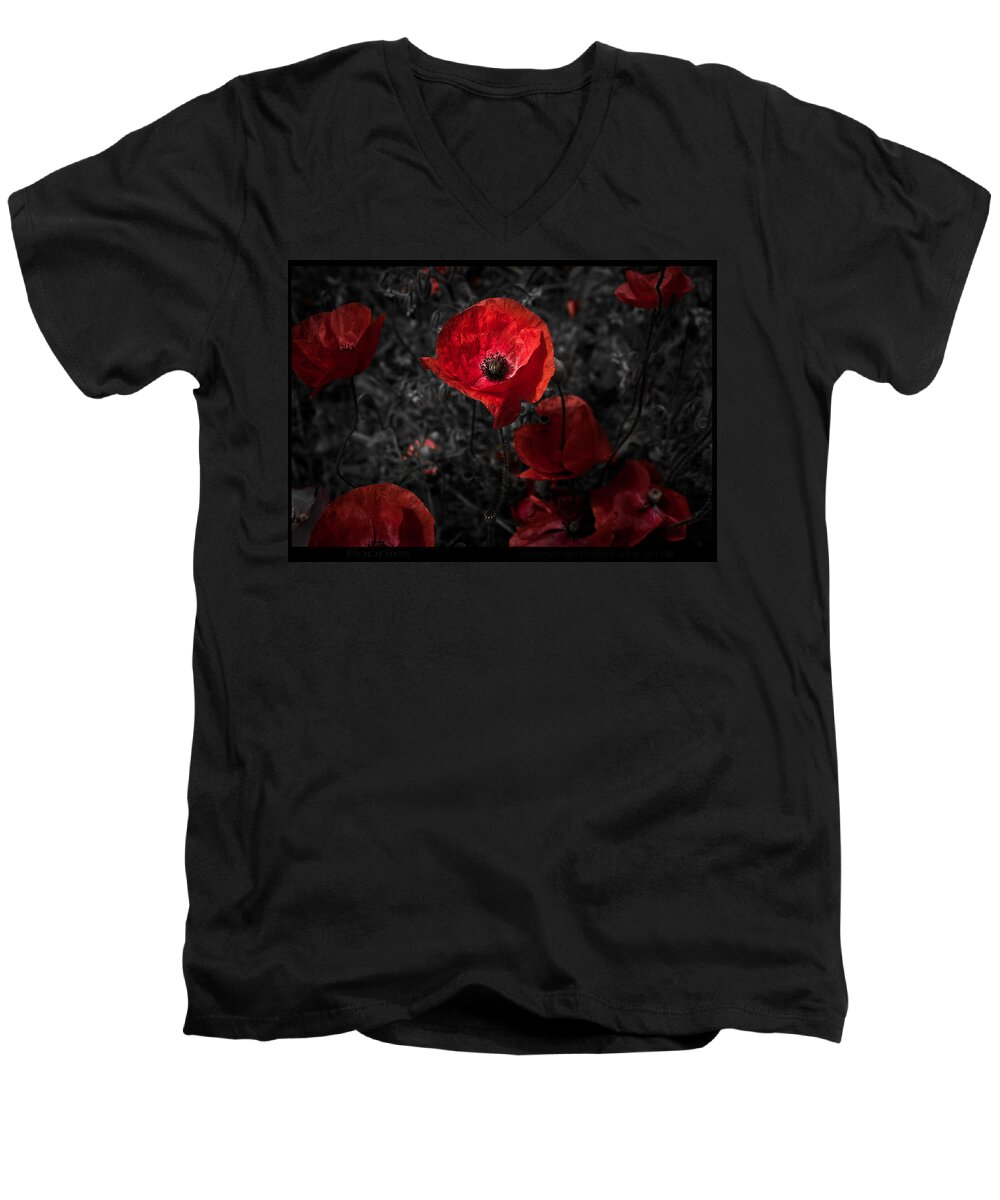 Poppy Men's V-Neck T-Shirt featuring the photograph Poppy Red by B Cash