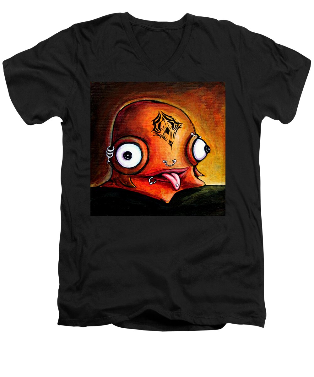 Little Monster Men's V-Neck T-Shirt featuring the painting Bad Boy Glob #1 by Leanne Wilkes