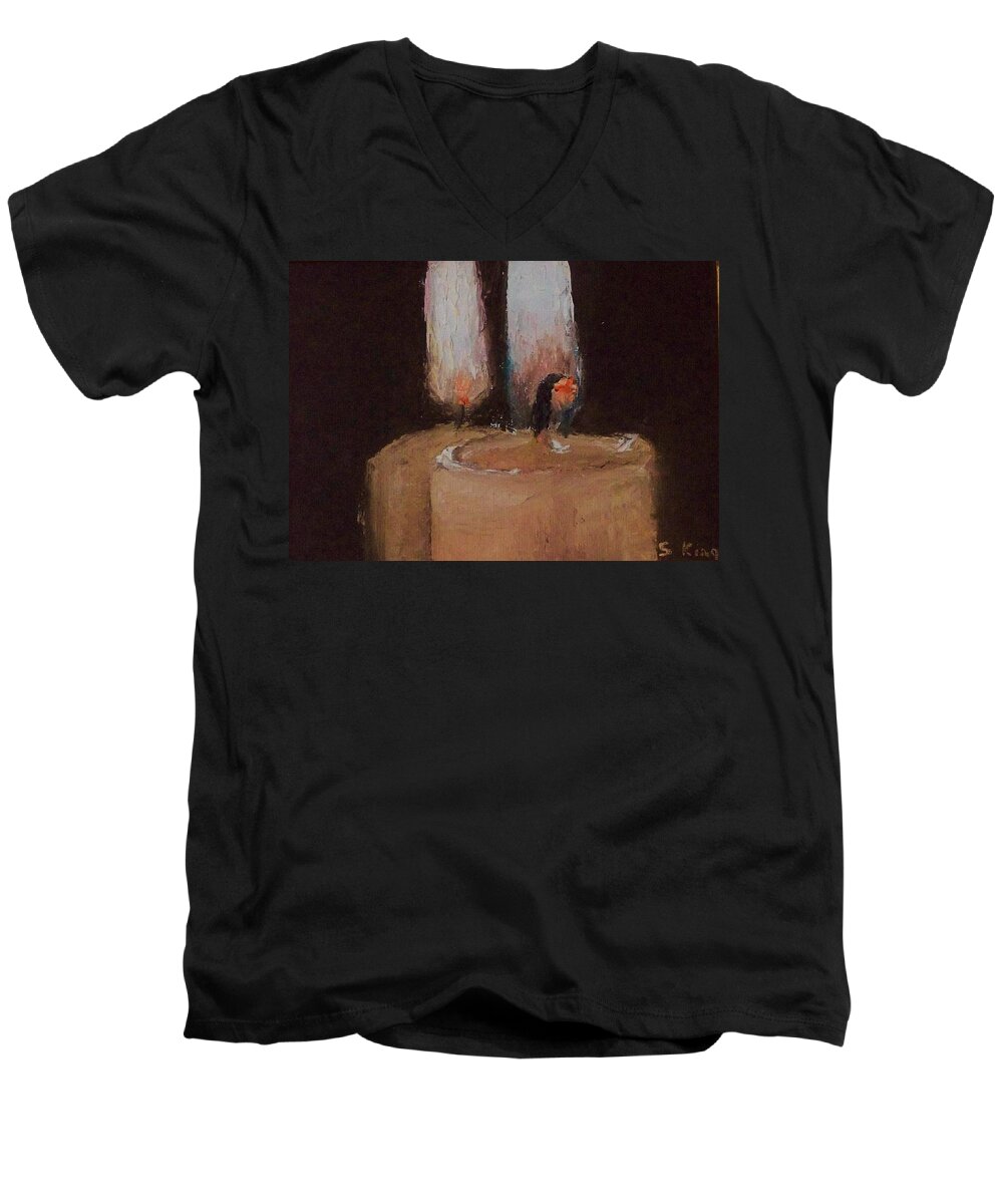 Candles Men's V-Neck T-Shirt featuring the painting Mirror Image #1 by Stephen King
