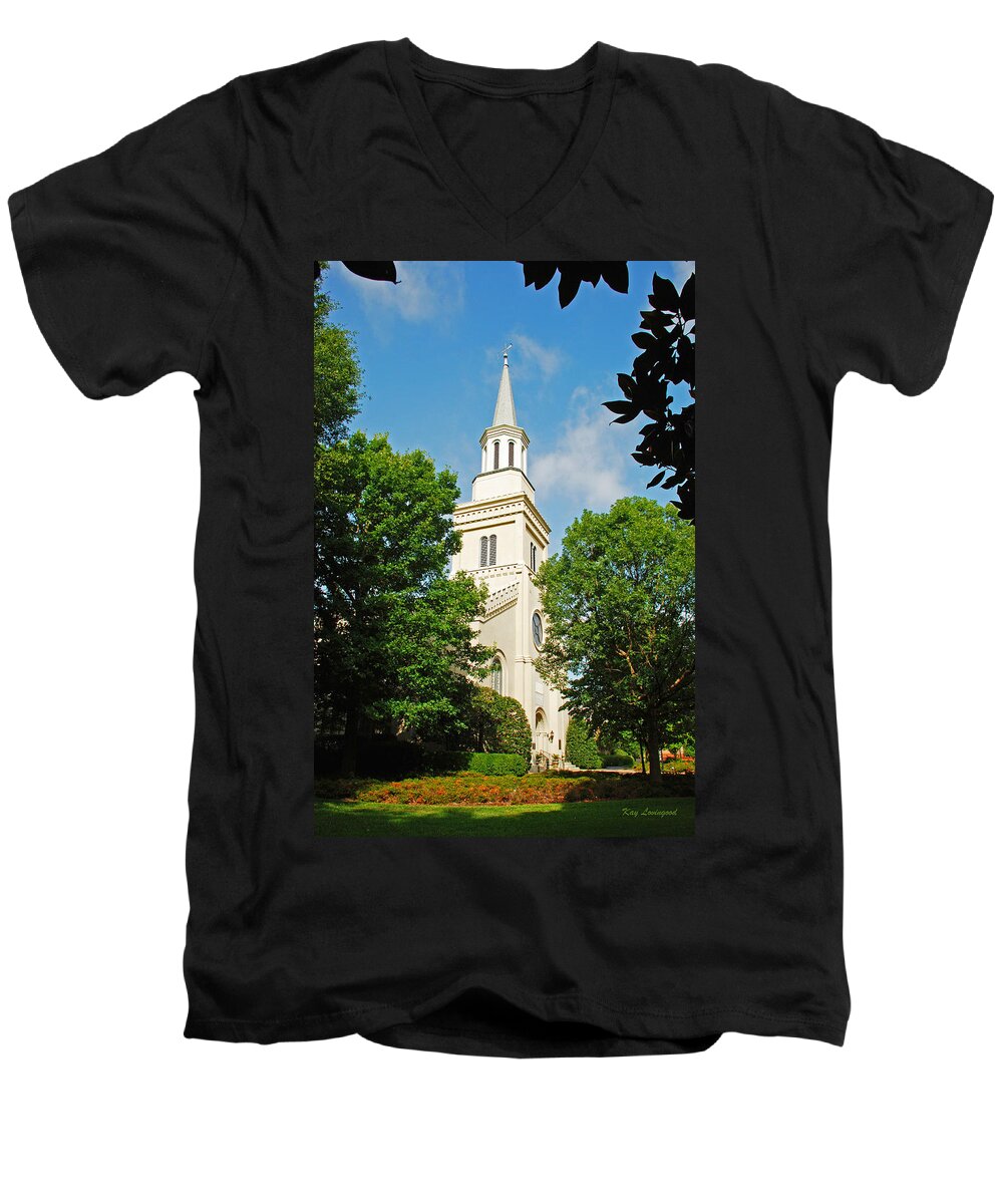 Church Men's V-Neck T-Shirt featuring the photograph 1st Presbyterian Church by Kay Lovingood