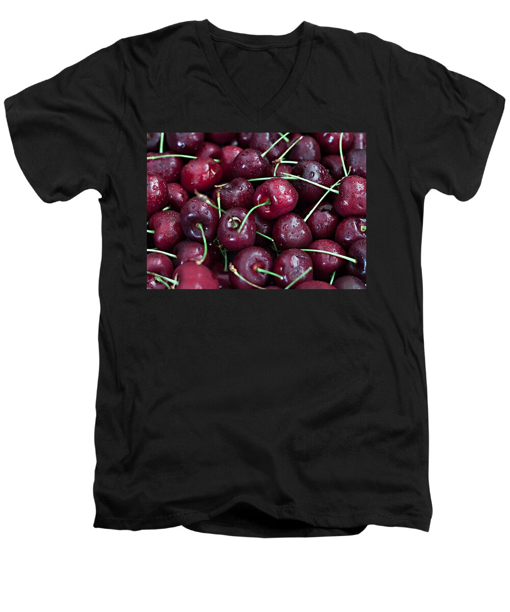 Cherry Men's V-Neck T-Shirt featuring the photograph A Cherry Bunch by Sherry Hallemeier