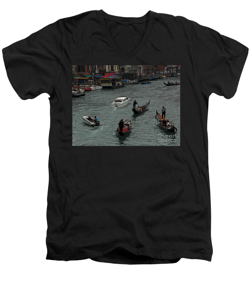 Venice Men's V-Neck T-Shirt featuring the photograph Along the Canal by Vivian Christopher