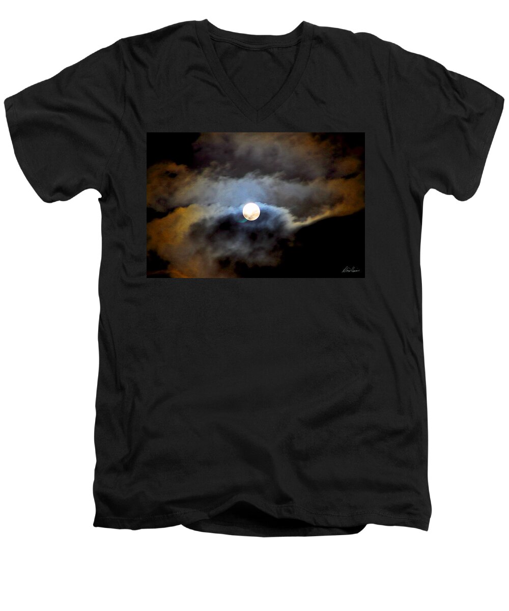 Aquarius Men's V-Neck T-Shirt featuring the photograph Aquarius Full Moon by Diana Haronis