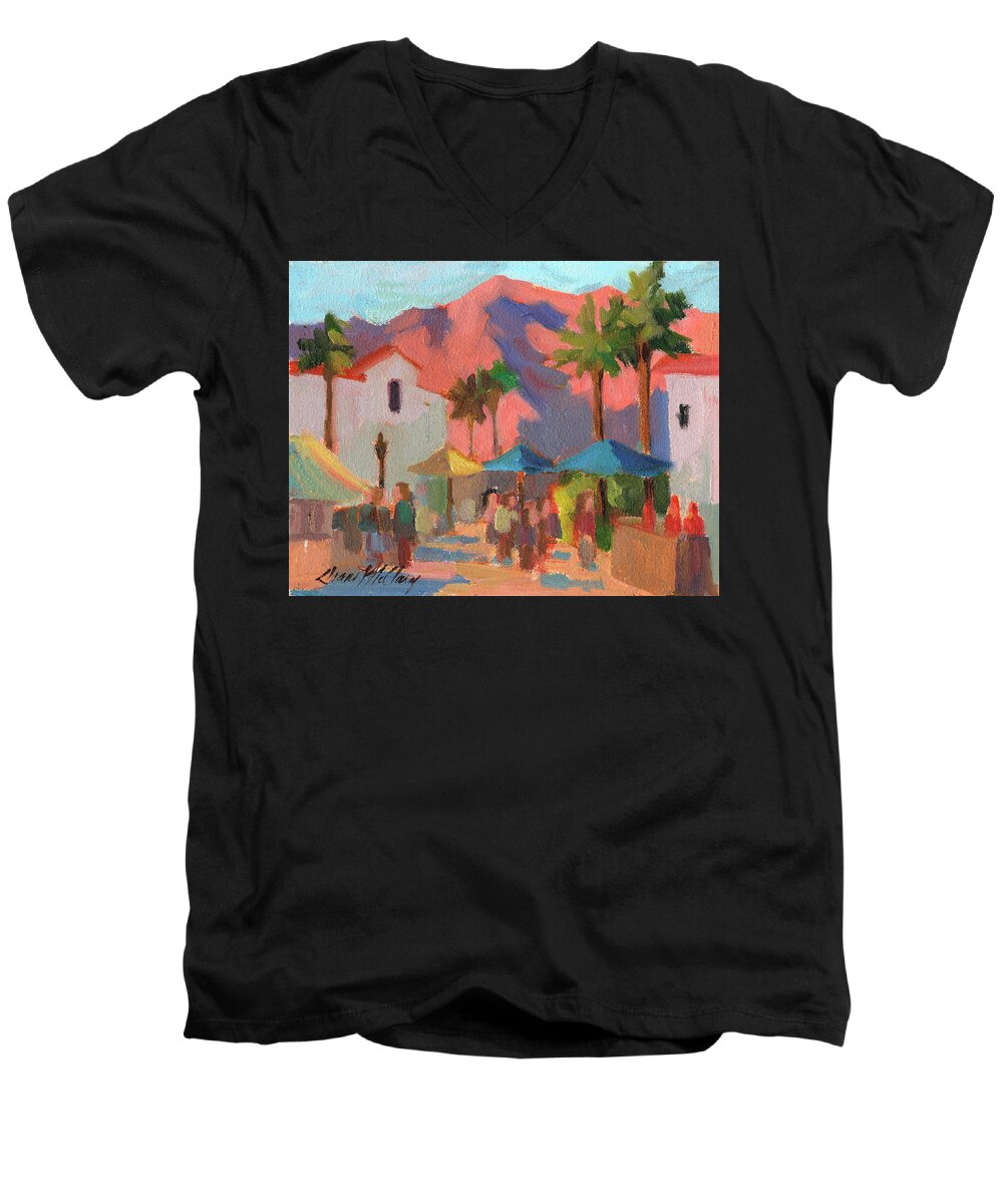 Festival Men's V-Neck T-Shirt featuring the painting Art Under the Umbrellas by Diane McClary