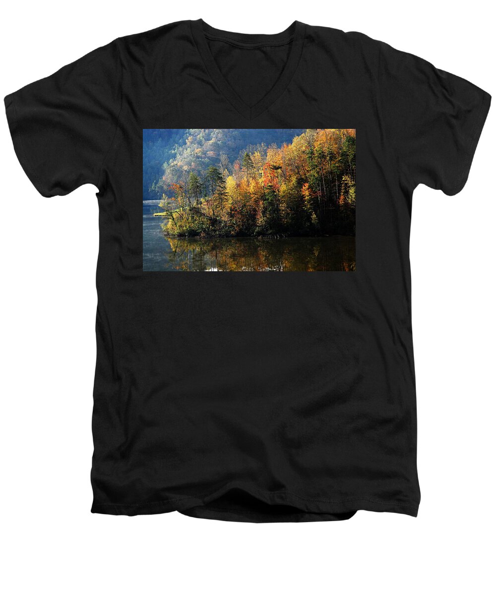Jenny Wiley State Park Men's V-Neck T-Shirt featuring the photograph Autumn at Jenny Wiley by Larry Ricker