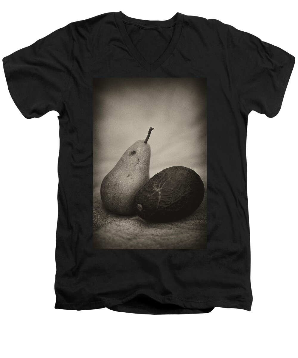 Avocado Men's V-Neck T-Shirt featuring the photograph Avocado and pear by Hugh Smith