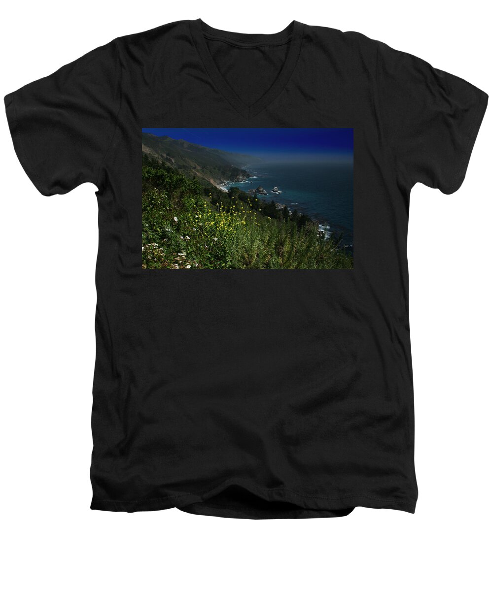 Big Sur Men's V-Neck T-Shirt featuring the photograph Big Sur California by Benjamin Dahl