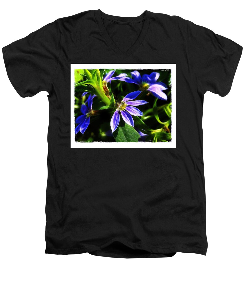 Purple Men's V-Neck T-Shirt featuring the photograph Blue Ballet by Judi Bagwell