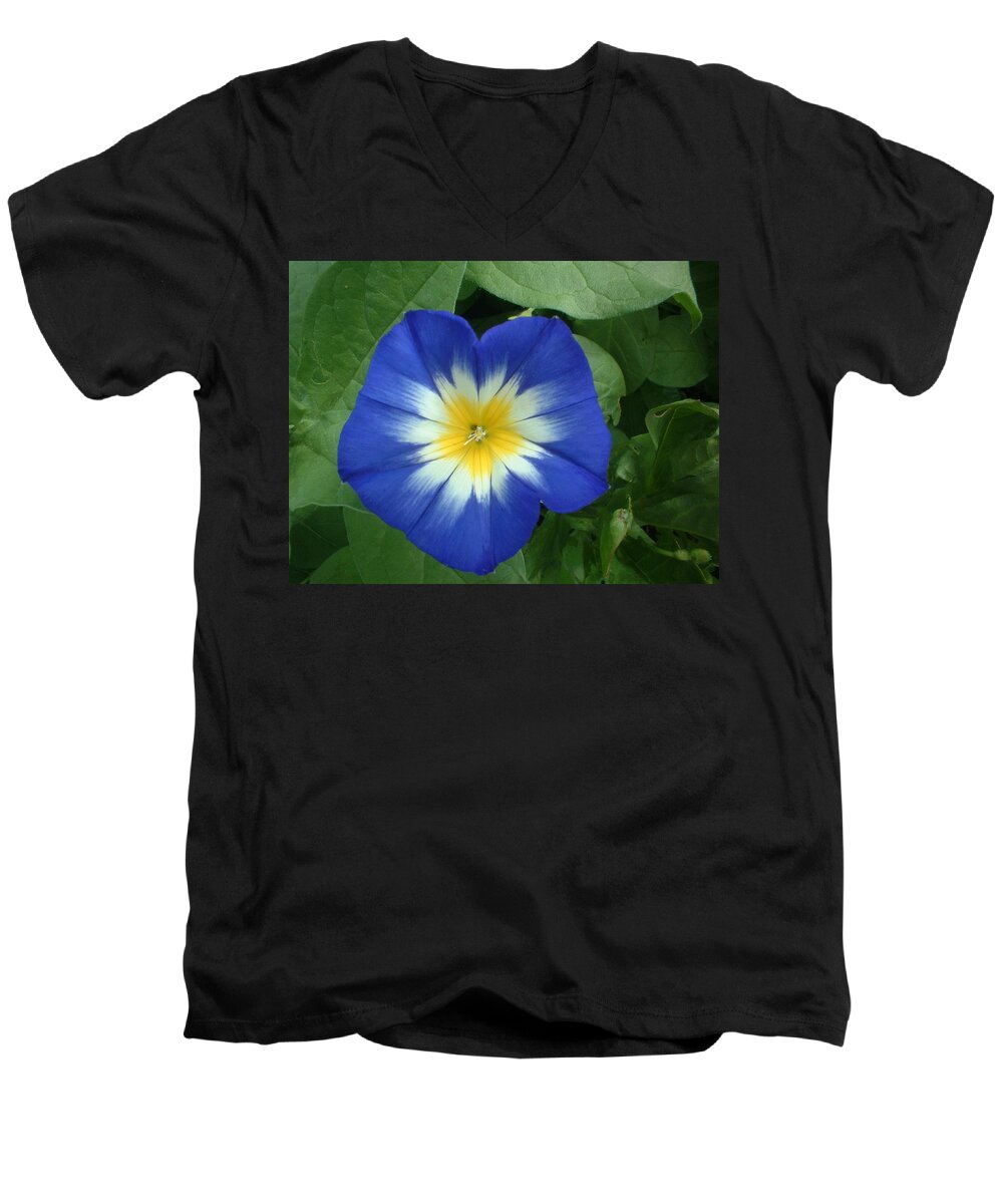 Flower Men's V-Neck T-Shirt featuring the photograph Blue Burst by Bonfire Photography