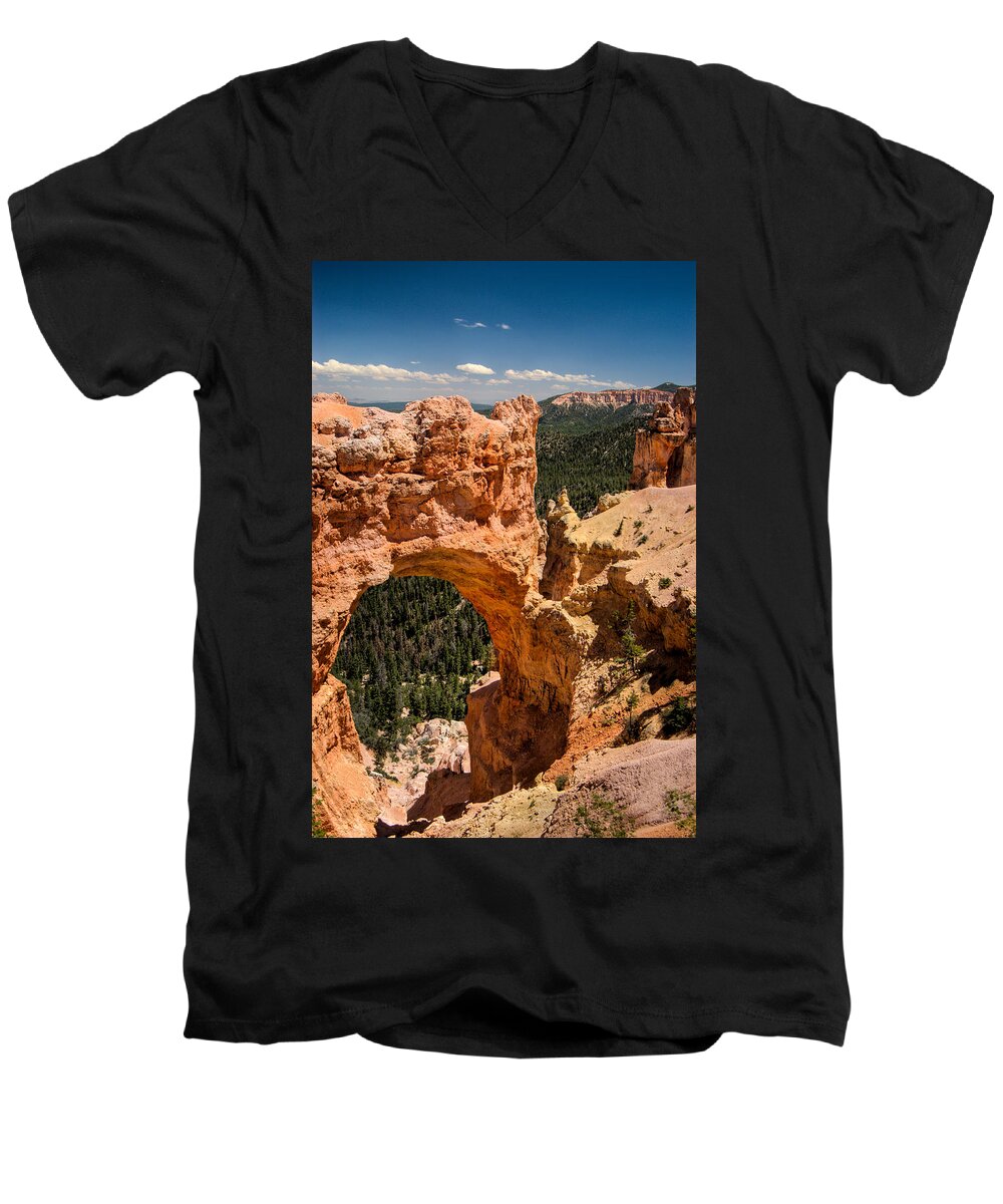 Bryce Men's V-Neck T-Shirt featuring the photograph Bryce Canyon Arch by Larry Carr