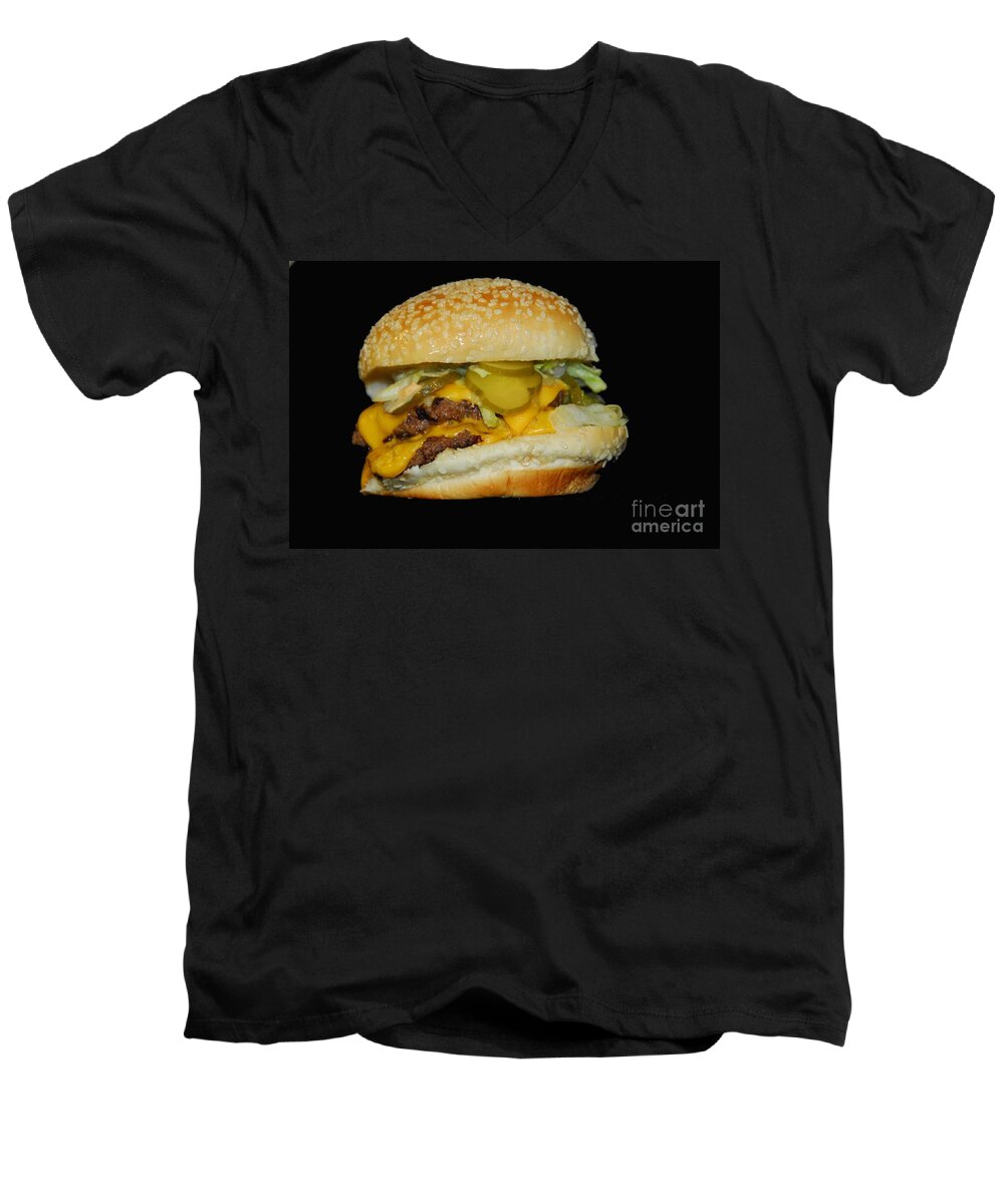 Burger Men's V-Neck T-Shirt featuring the photograph Burgerlicious by Cindy Manero