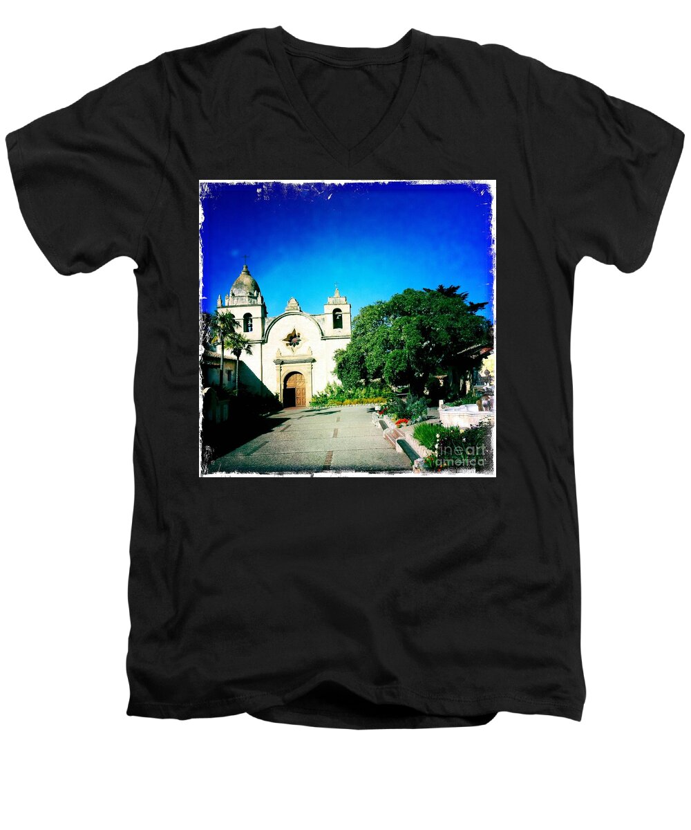 Carmel Men's V-Neck T-Shirt featuring the photograph Carmel Mission by Nina Prommer