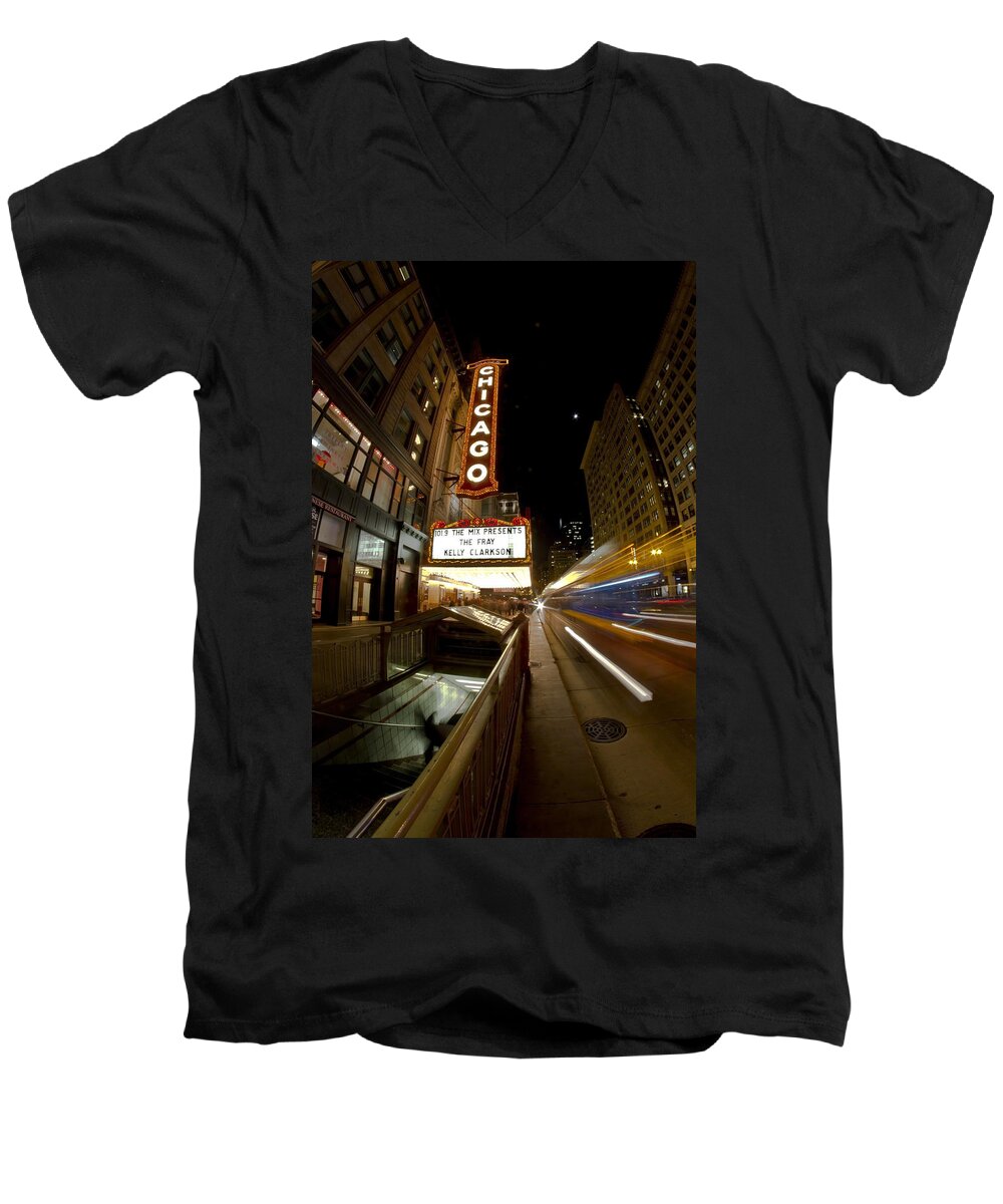  Men's V-Neck T-Shirt featuring the photograph Chicago Theatre by Sven Brogren