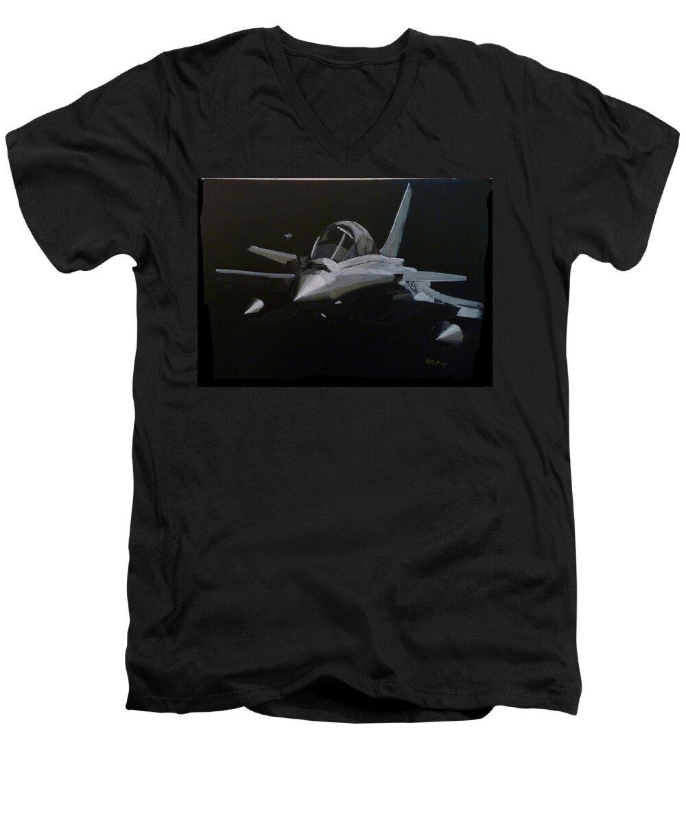 Aircraft Men's V-Neck T-Shirt featuring the painting Dassault Rafale by Richard Le Page