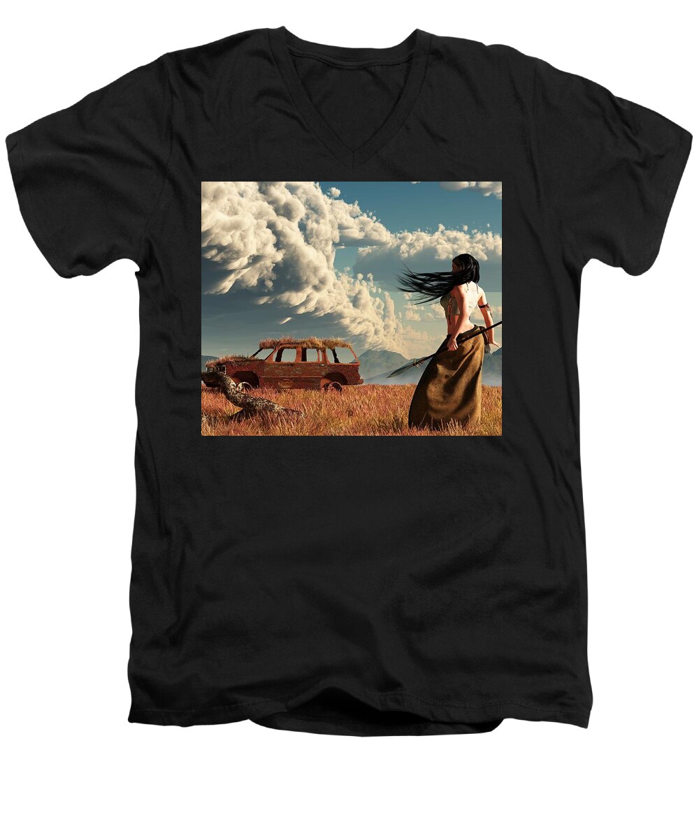 Peak Oil Men's V-Neck T-Shirt featuring the digital art End of the Road by Daniel Eskridge