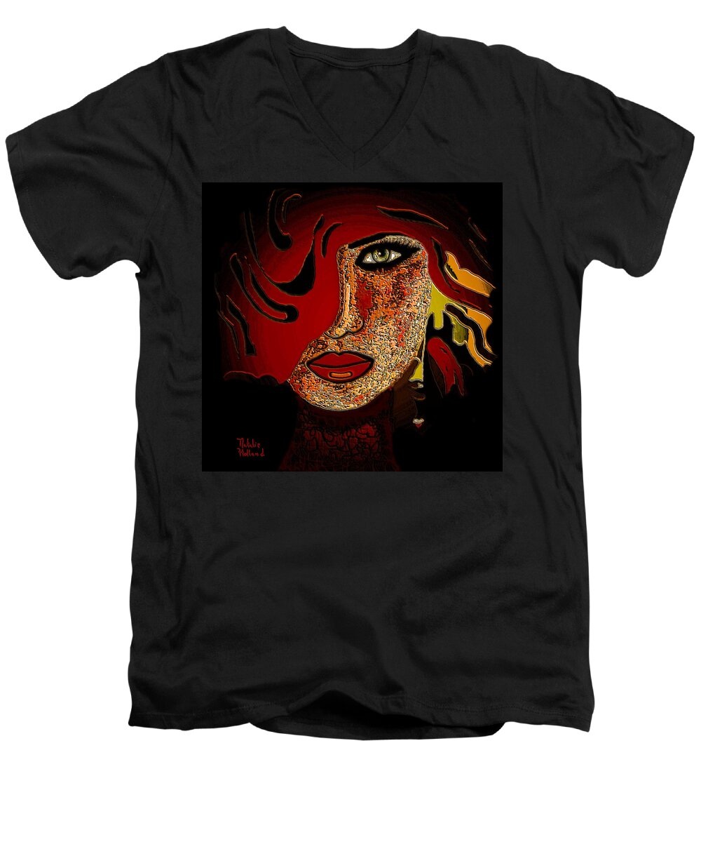 Face Men's V-Neck T-Shirt featuring the mixed media Face 10 by Natalie Holland