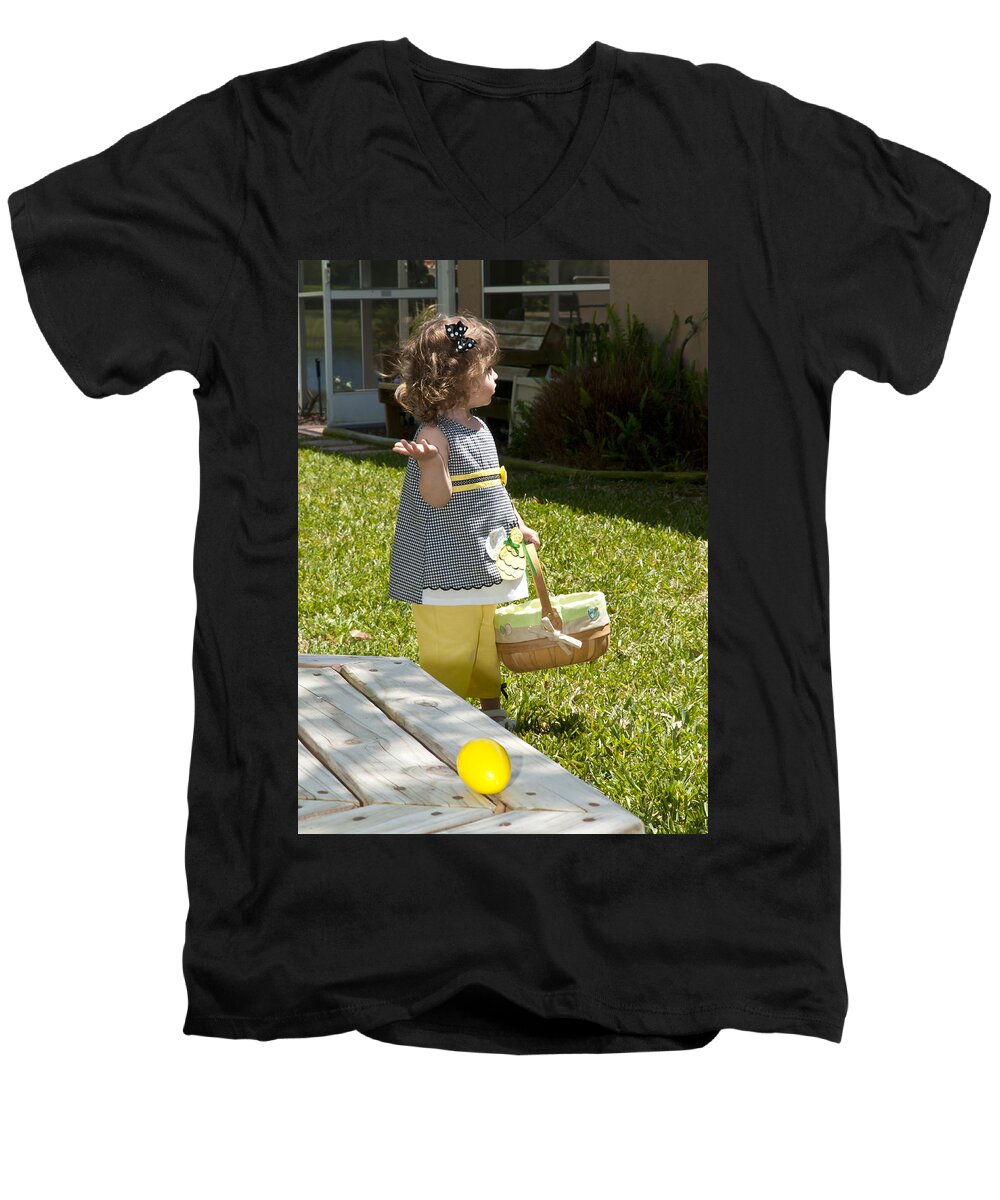 Easter Men's V-Neck T-Shirt featuring the photograph First Easter Egg Hunt by Steven Sparks