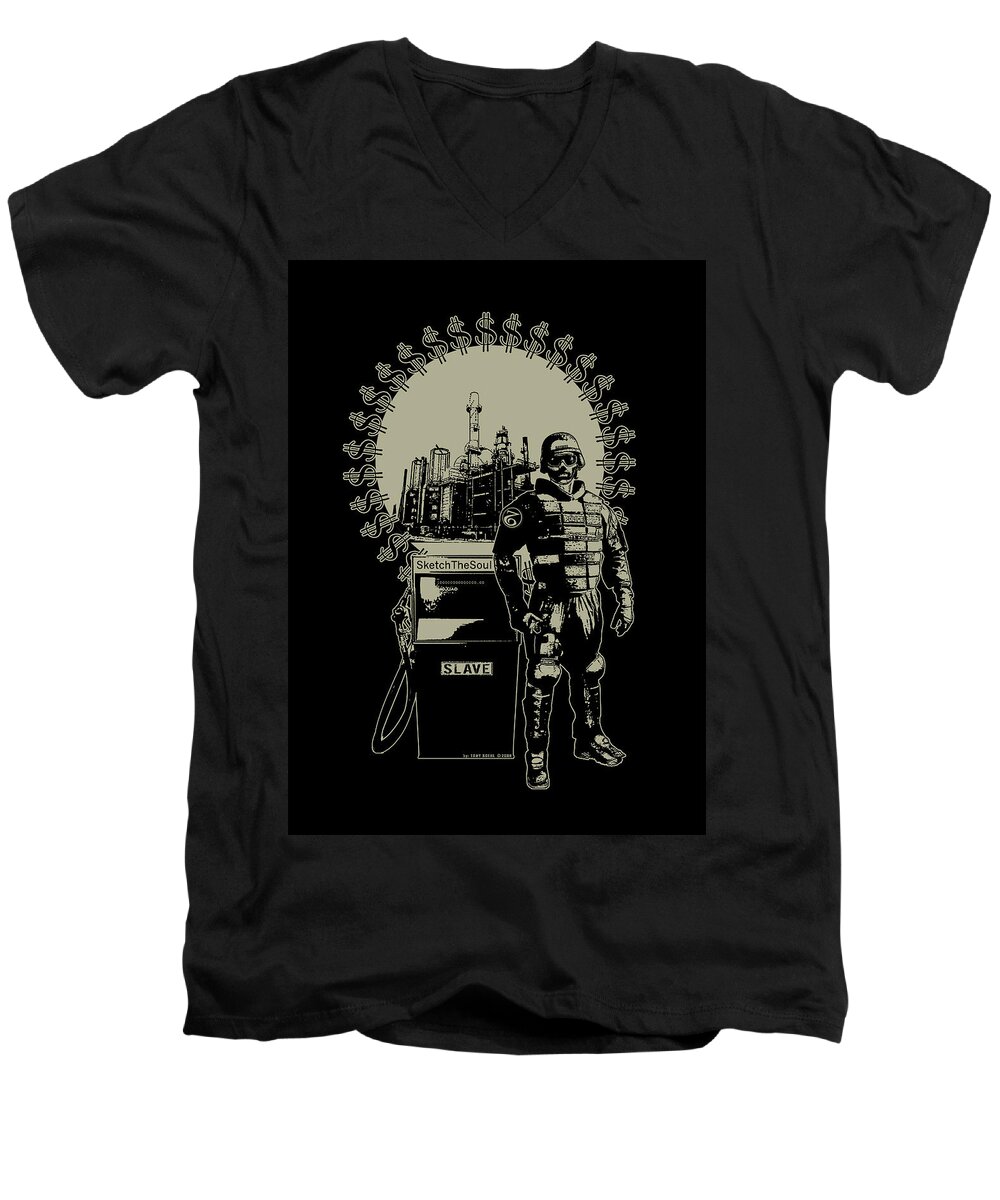 Gas Men's V-Neck T-Shirt featuring the mixed media Gas Riot by Tony Koehl