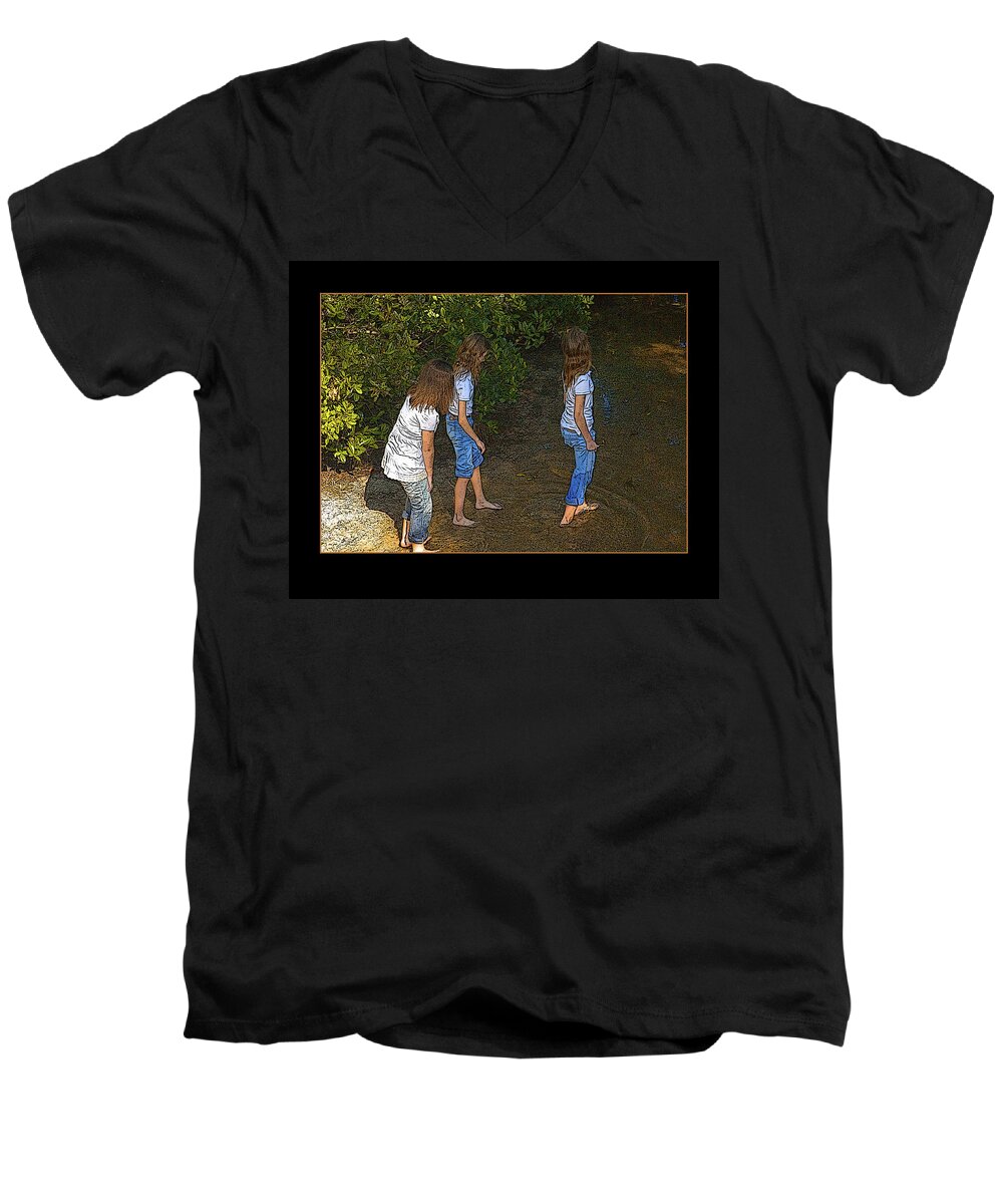 Three Girls Walking In Woods Men's V-Neck T-Shirt featuring the photograph Girlfriends Forever by Carolyn Marshall