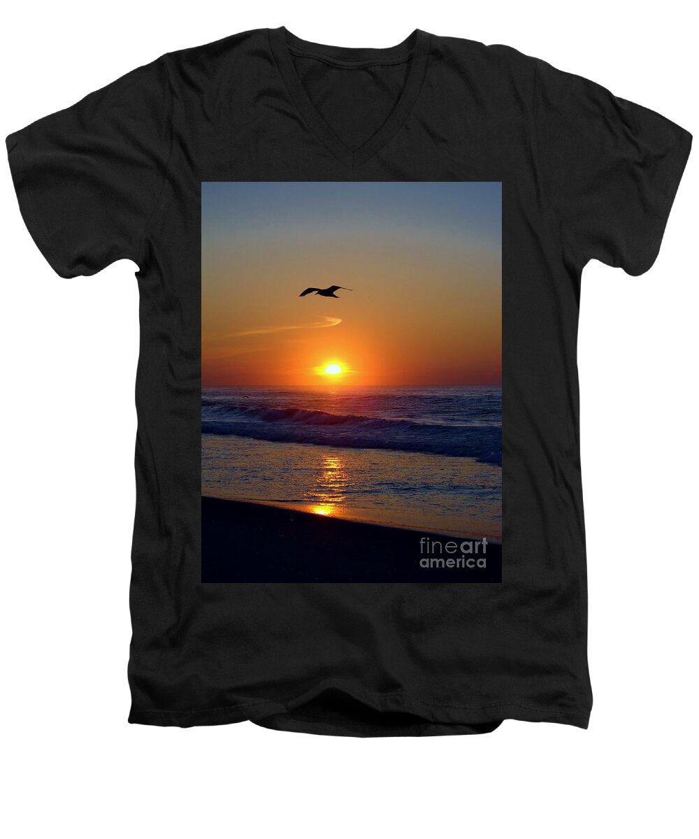 Gull Men's V-Neck T-Shirt featuring the photograph Gull Coast by Art Dingo