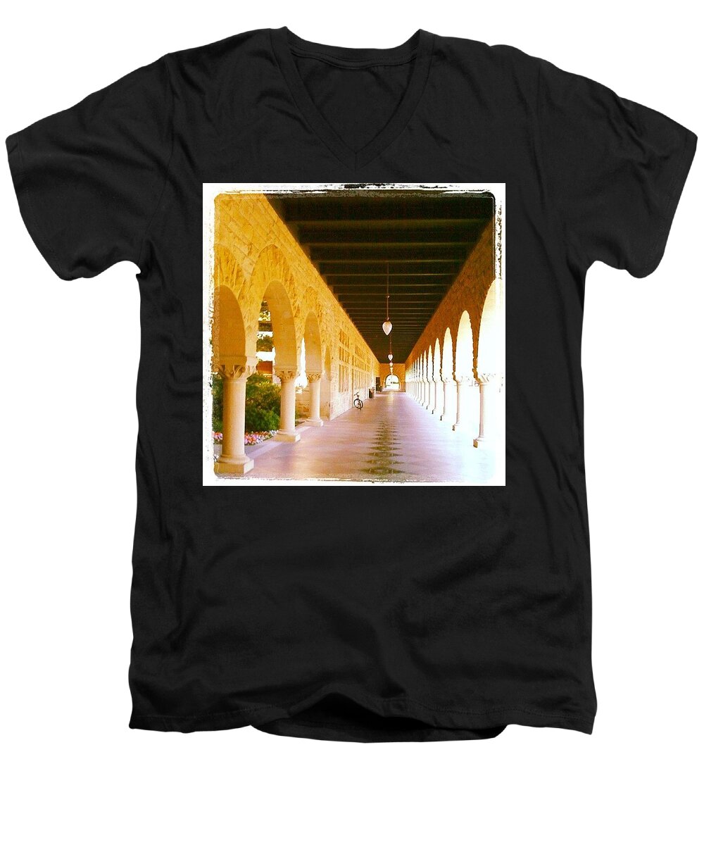 Stanford University Men's V-Neck T-Shirt featuring the photograph Halls Of Learning - Stanford University by Anna Porter