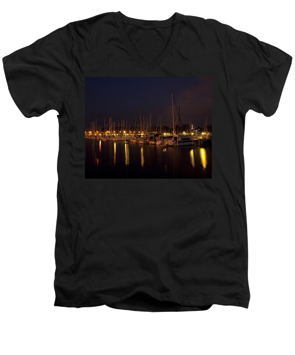 Harbor Men's V-Neck T-Shirt featuring the photograph Harbor At Night by Scott Wood