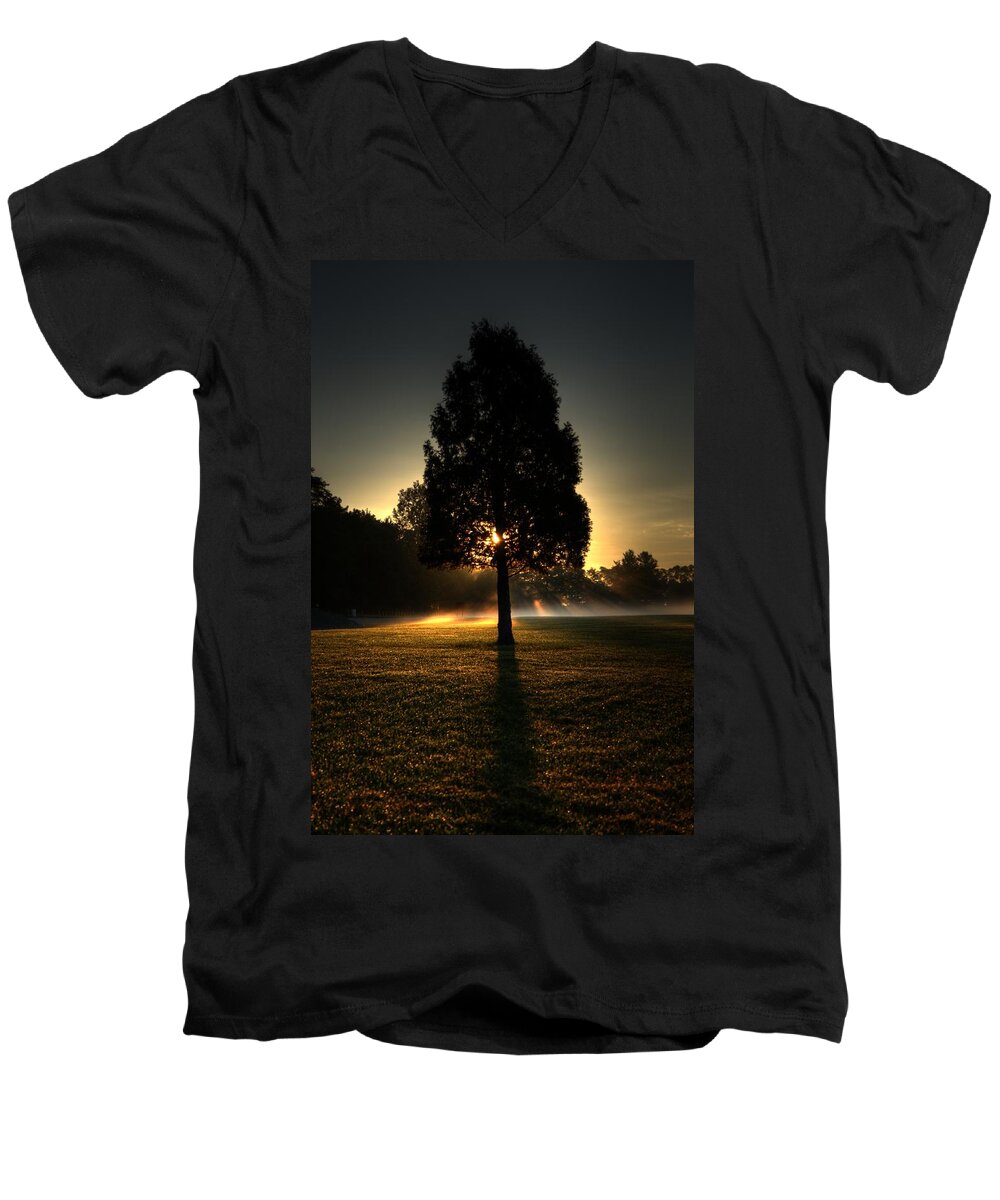 Sunrise Men's V-Neck T-Shirt featuring the photograph Inspirational Tree by Scott Wood