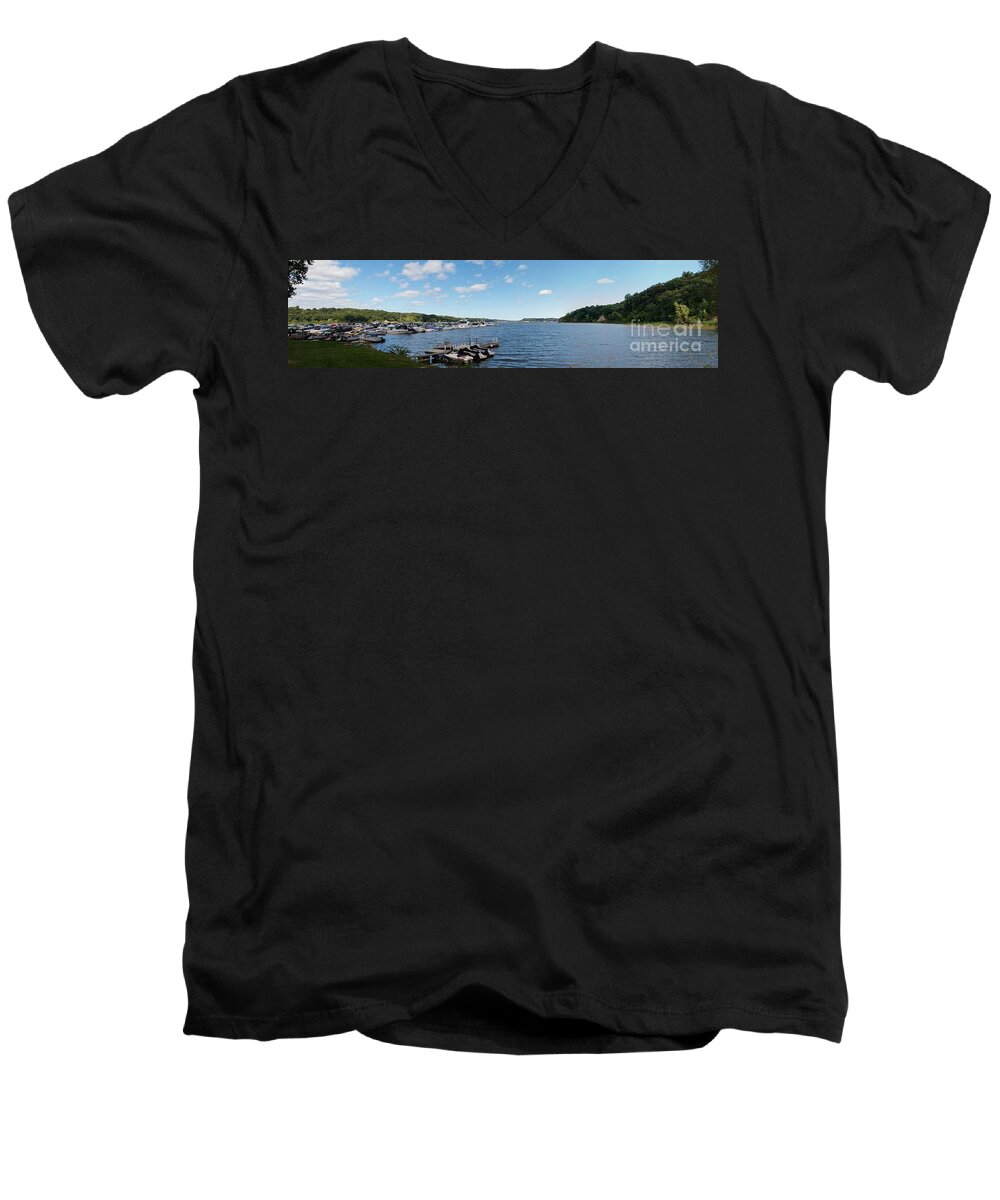 Irondequoit Bay Men's V-Neck T-Shirt featuring the photograph Irondequoit Bay Panorama by William Norton