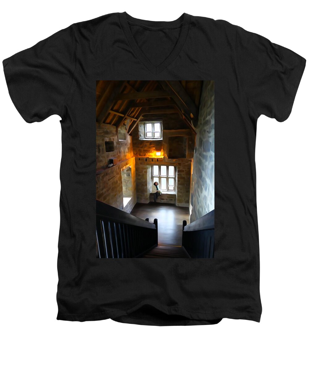 Castle Men's V-Neck T-Shirt featuring the photograph Lady In Waiting by Norma Brock