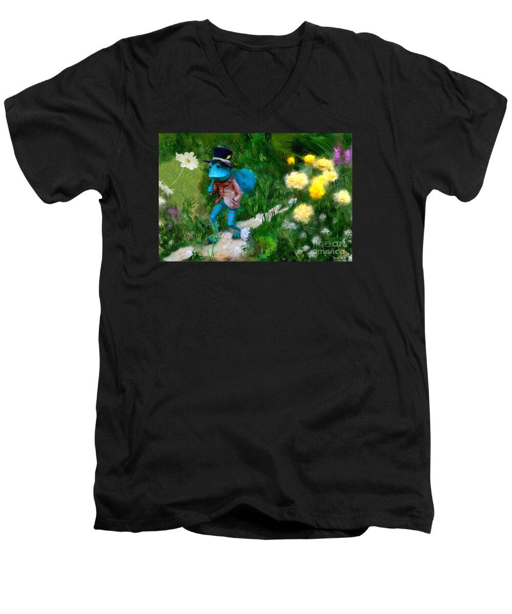 Frog Men's V-Neck T-Shirt featuring the digital art Lessons In Lifes Garden by Dwayne Glapion