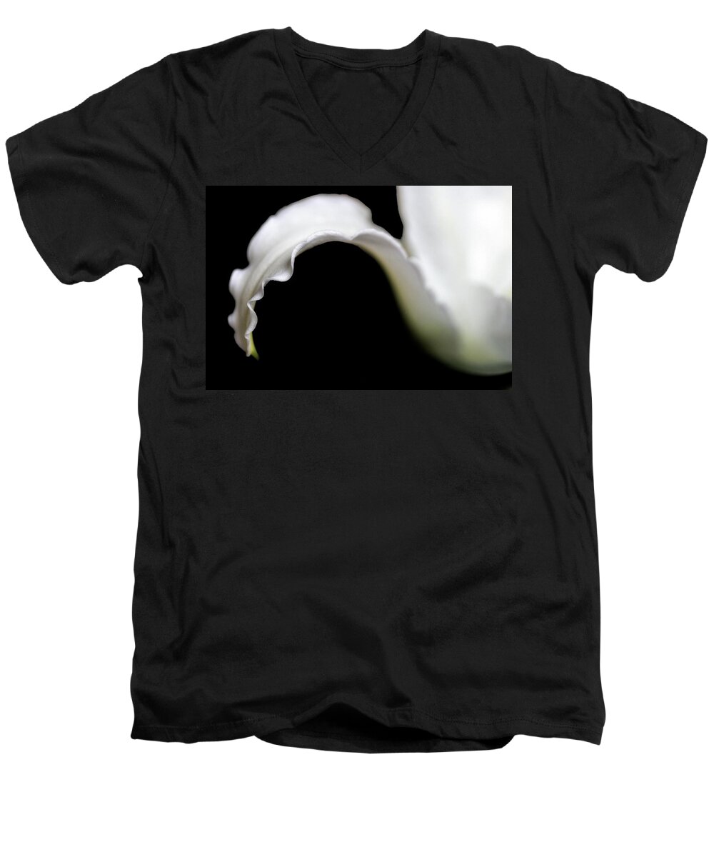Lily Men's V-Neck T-Shirt featuring the photograph Lily Petal From a Side View by Angela Rath