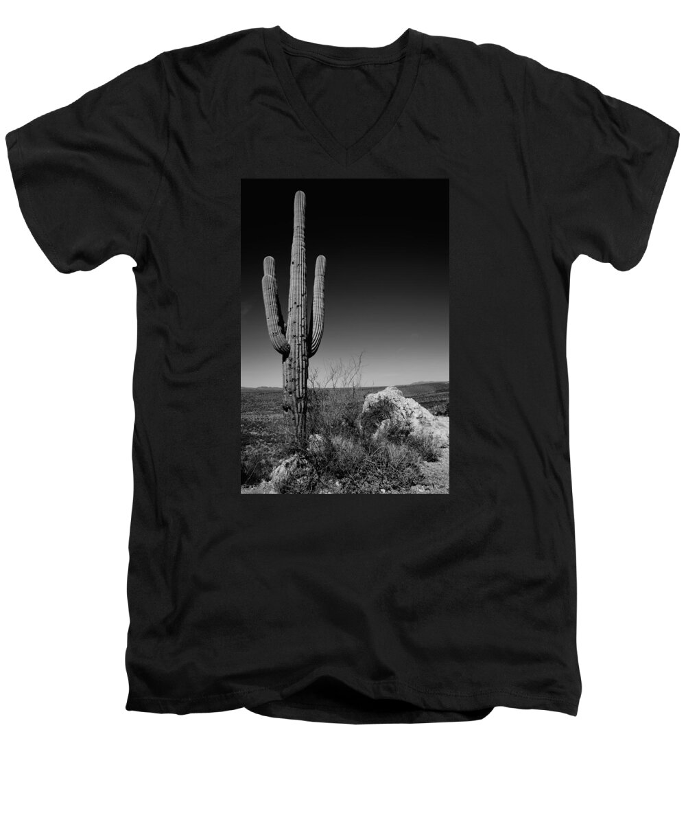 Lone Saguaro Men's V-Neck T-Shirt featuring the photograph Lone Saguaro by Chad Dutson