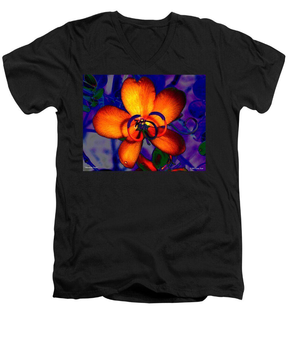 Mandarin Men's V-Neck T-Shirt featuring the digital art Mandarin Petals by Larry Beat