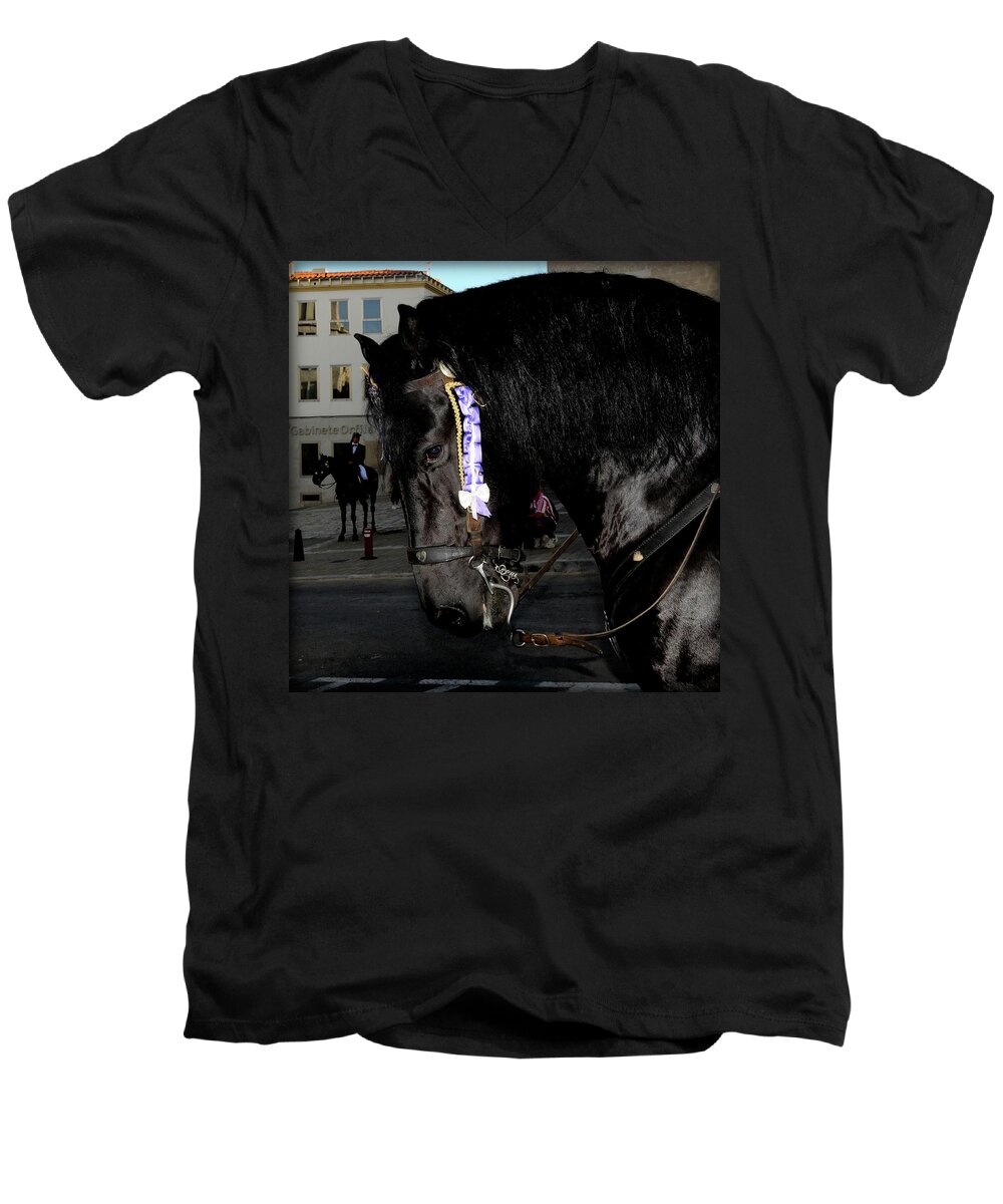 Horse Men's V-Neck T-Shirt featuring the photograph Menorca Horse 2 by Pedro Cardona Llambias