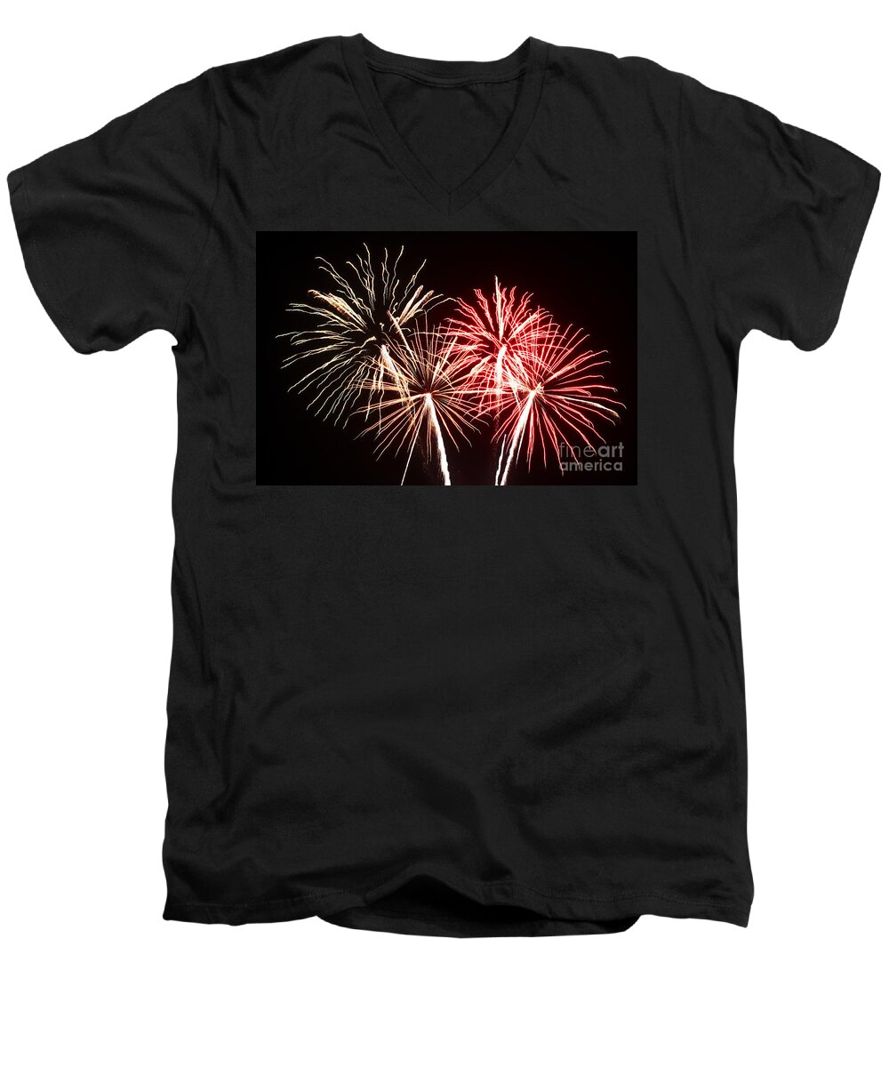Fireworks Men's V-Neck T-Shirt featuring the photograph Multiple colors by Agusti Pardo Rossello