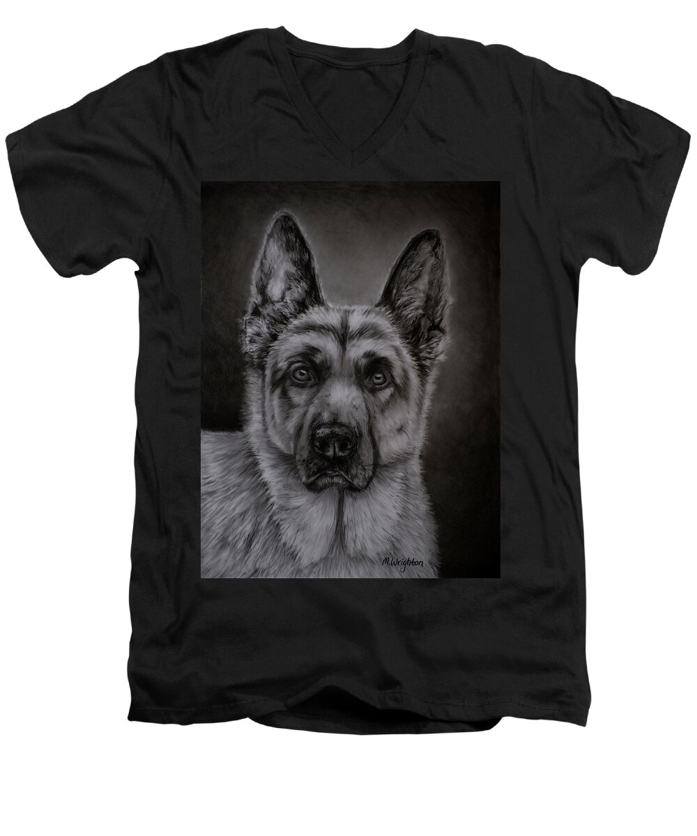 German Shepherd Dog Men's V-Neck T-Shirt featuring the painting Noble - German Shepherd Dog by Michelle Wrighton