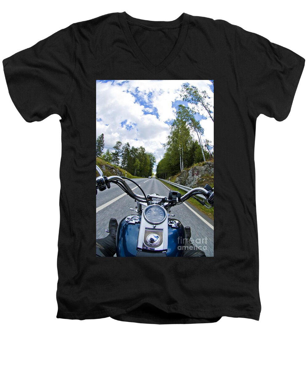 Harley Men's V-Neck T-Shirt featuring the photograph On the Bike by Micah May