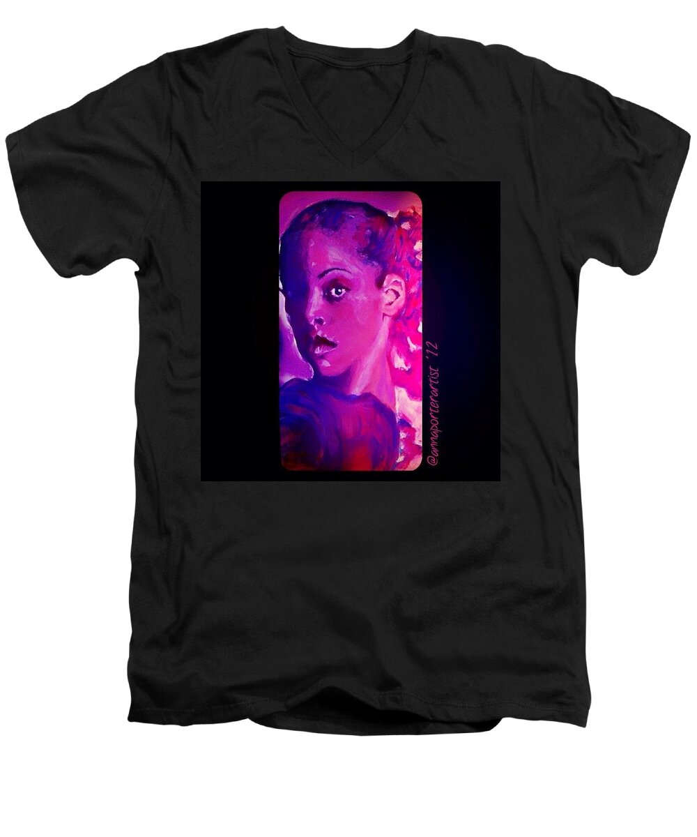 Art Men's V-Neck T-Shirt featuring the photograph Purple Dancer 2012 digital painting by annaporterartist by Anna Porter