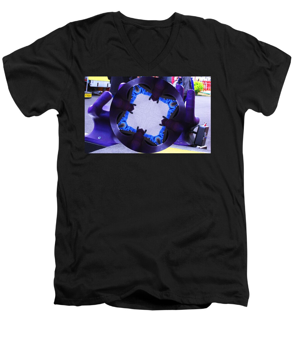 Purple Hands Men's V-Neck T-Shirt featuring the photograph Purple Magic Fingers Chair by Kym Backland