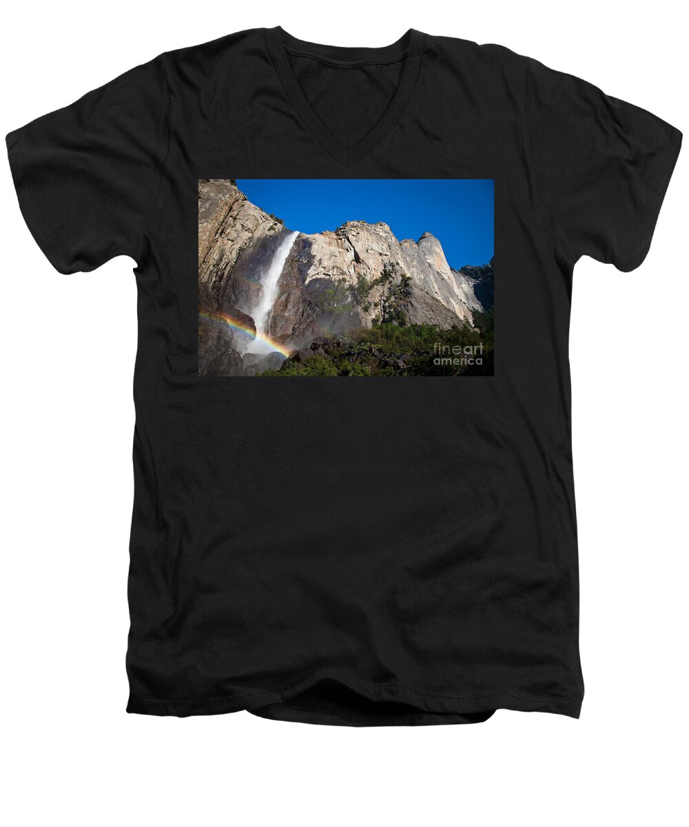 Granite Men's V-Neck T-Shirt featuring the photograph Rainbow on Bridalveil Fall by Olivier Steiner
